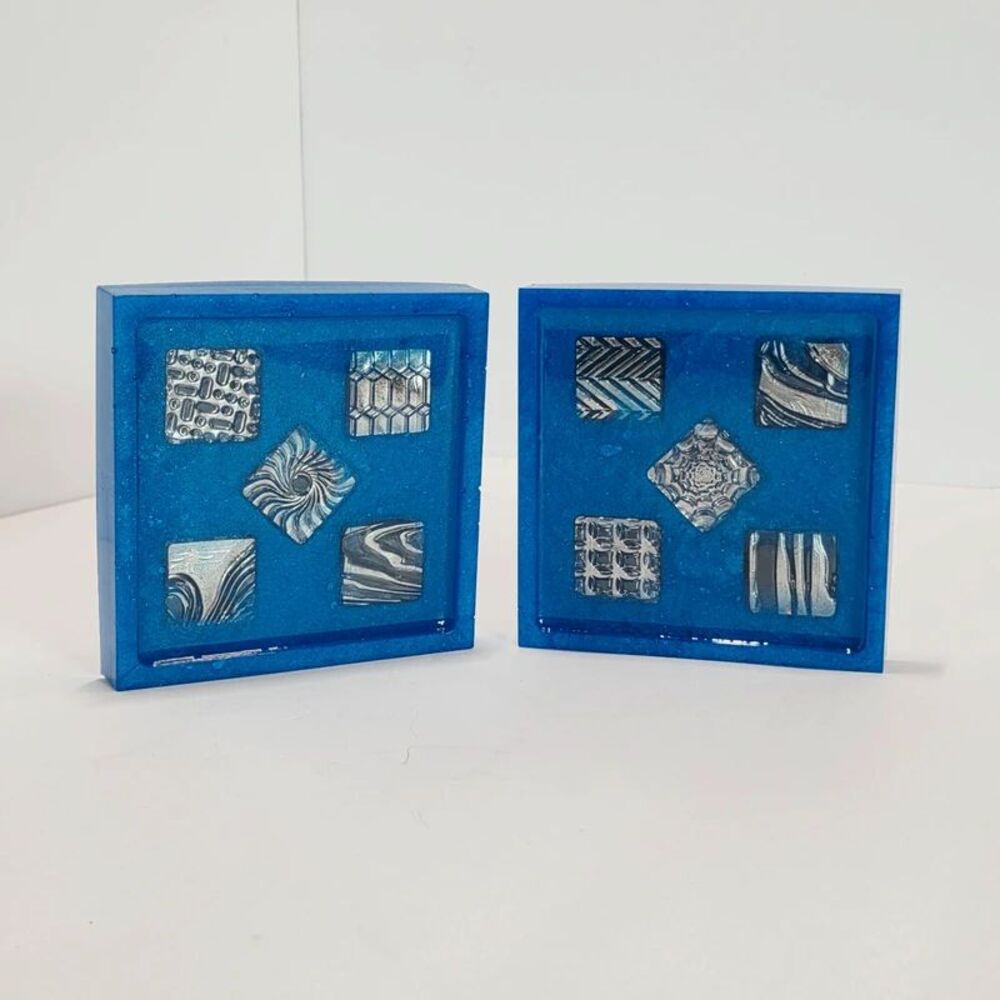 Mokume Gane inspired square resin coasters set